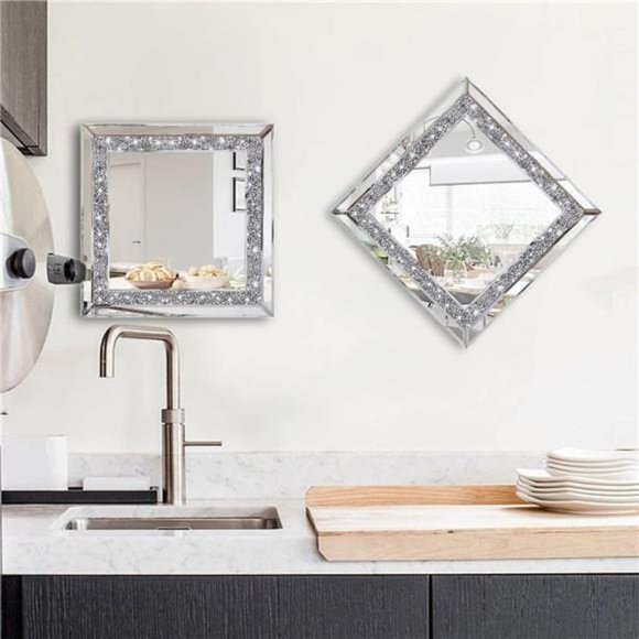 2PCS Crystal Rhinestone Diamond Wall Mirror.Brilliant Hand-Spliced Glass Mirror - Picture 5 of 7